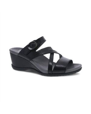 Dansko Ana Glazed Kid Leather Sandals - Black