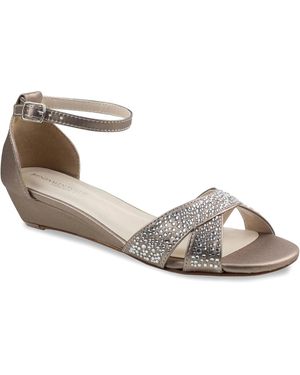 Touch Ups Iris Sandals Champagne Rhinestone Ankle Strap Hawk1097 - Metallic