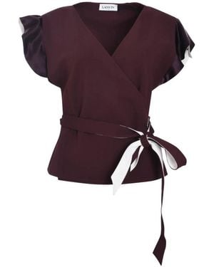 Lanvin Wrap Blouse With Flutter Sleeves - Purple