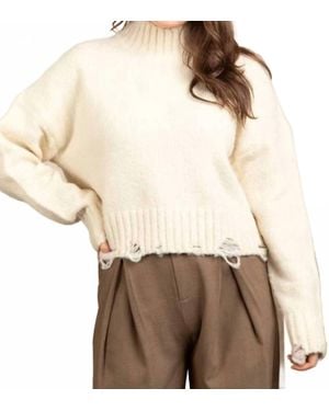 Fashion District LA Long Sleeve Mock Neck Distressed Sweater - Natural