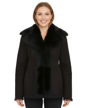 Infinity Leather Sheepskin Toscana Merino Shearling Suede Leather Jacket-Siena - Black
