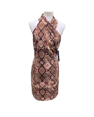 Rachel Roy Snake Skin Print Sleeveless Crossover Sheath Dress - Brown