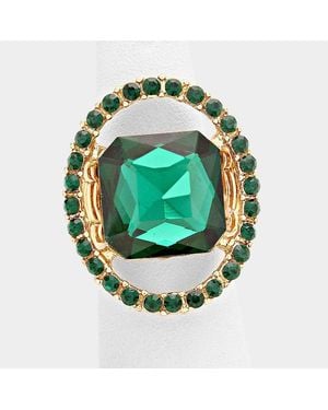 Fashnzfab Pave Trim Glass Crystal Stretch Ring - Green