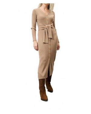 FRNCH Margaux Long Sleeve Midi Dress - Natural
