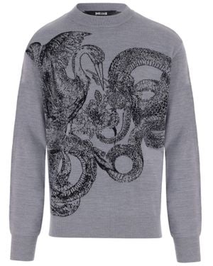 Just Cavalli Wool-Blend Sweater With Floral And Animal Motifs - Gray