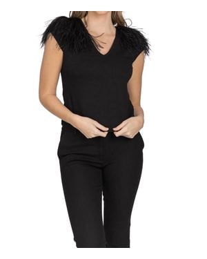 EMILY SHALANT Feather Shoulder Luxe Jersey Top - Black