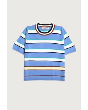 Zankov Benji Merino Striped Short Sleeve Top - Blue