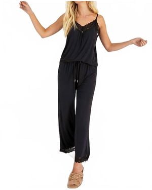 Pretty You London Bamboo Lace Cami And Cropped Trouser Pj Set - Black