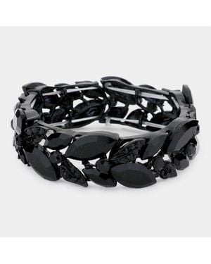 Fashnzfab Marquise Stone Accented Leaf Cluster Stretch Evening Bracelet - Black