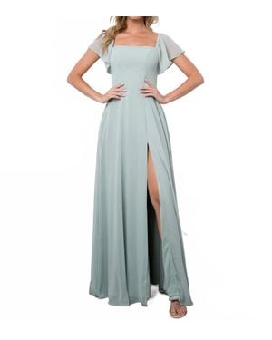 EVA Moscow Convertible Half Sleeve Chiffon Evening Slit Dress - Blue