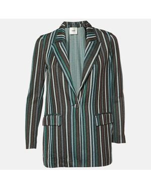 Suoli Metallic Lurex Knit Single Breasted Blazer - Green