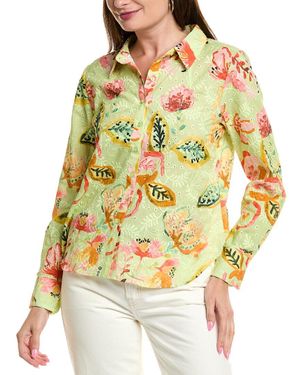 Nicole Miller Embroidered Eyelet Blouse - Yellow