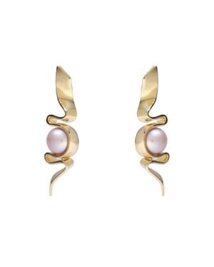 Lady Grey Jewelry Pearl Ribbon Earrings - Metallic