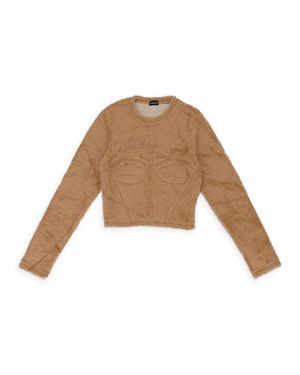 CALLIPYGIAN Textured Bustier Camel Long Sleeve T-Shirt - Brown