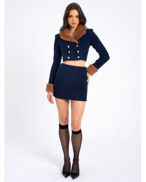 Miss Circle Wylda Boucle Wool Bodycon Mini Skirt - Blue