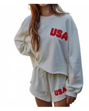 By Together Usa Cropped Crewneck Sweater - Gray