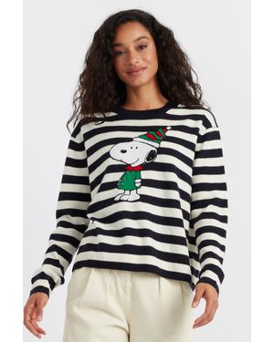 Chinti & Parker Wool-Cashmere Snoopy Christmas Elf Sweater - Black