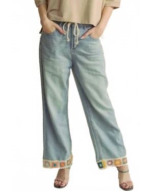 Davi & Dani Crochet Trim Straight Leg Jeans - Blue