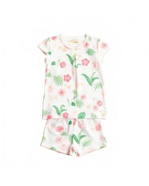 Petidoux Kid's Tropical Paradise Pima Short Pajama - White