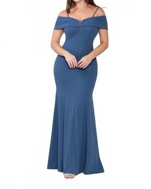 Lenovia Usa Crepe Fitted Off Shoulder Gown - Blue
