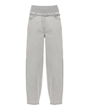 Panicale Belted Elastic Waist Cotton Chino Pants Pants - Gray