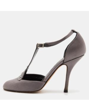 Gina Satin Crystal Embellished T-Bar Ankle Strap Pumps - Black