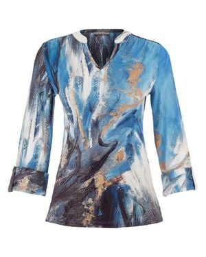 Dolcezza Storm Art 3/4 Cuffed Sleeve Tunic Top - Blue