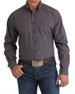 Cinch Classic Plaid Button Down Long Sleeve Shirt - Gray