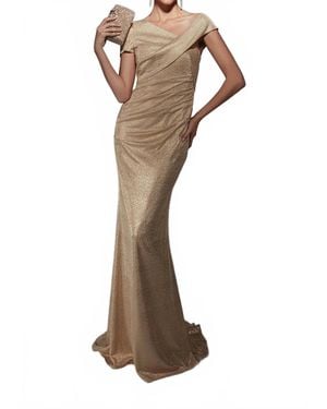 Alyce Paris Asymmetric Neck Ruched Side Dress - Brown