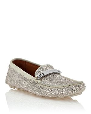 Philipp Plein Suede Strass Moccasin - Gray