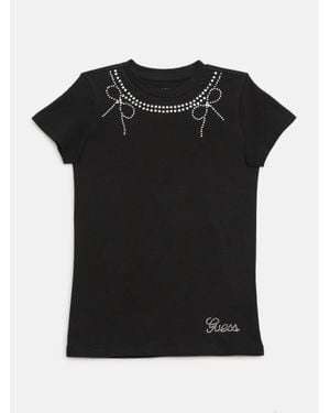 Guess Nora Rhinestones & Ribbons Tee (7-14) - Black