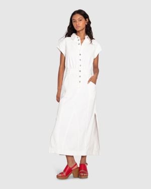 Belle & Bloom Sundown Denim Midi Shirt Dress - White