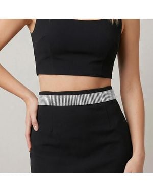 Fashnzfab 10-Row Rhinestone Waist Chain Belt - Black