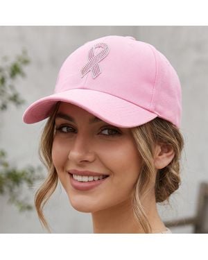 Fashnzfab Ribbon Bling Studded Pointed Baseball Cap - Pink