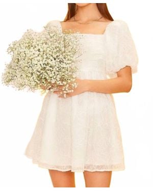 Main Strip Floral Emb Puff Sleeve Babydoll Dress - Natural