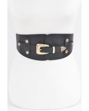 Fashnzfab Wide Belt Buckle Plus Size Elastic Belt - Black