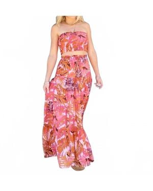 Eesome Tropical Bandeau Floral Skirt Set - Red