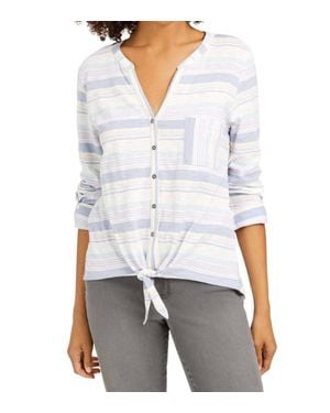 Style & Co. Petite Cotton Striped Tie Front Shirt - White