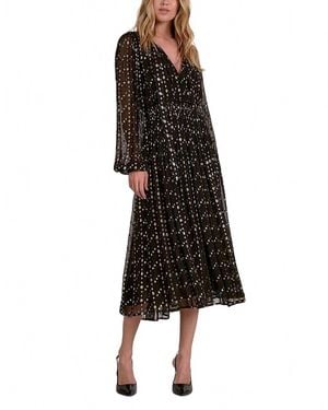 Elan Geometric Print Long Sleeve Dress - Black