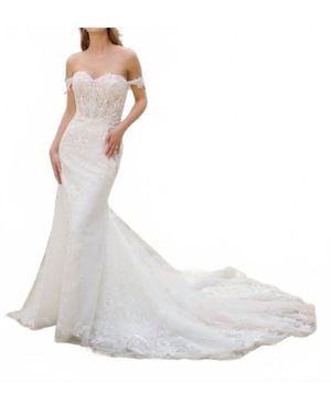 House of Wu Fully Beaded Embroidered Lace Gown - White
