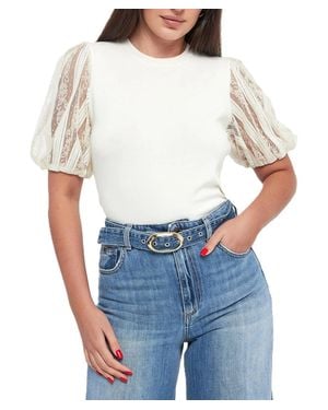Twinset Puff Sleeve Lace Detail Top - Blue