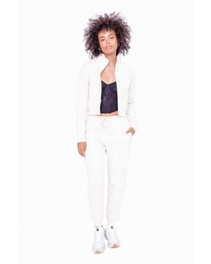 Mono B Quilted Cropped Zip-Up Jacket - White