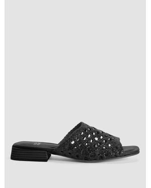 Eileen Fisher Folie Sandals Woven Leather Block Heel Slide Hawk075 - Black