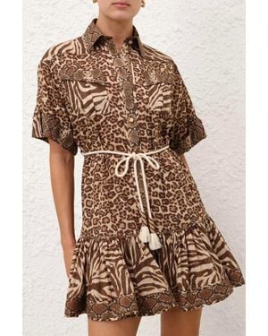 Zimmermann Wanderlust Lantern Mini Dress - Brown