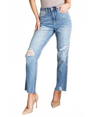 Judy Blue High Rise Rigid Magic Destroy Slim Straight Leg Jeans - Blue