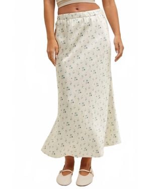 Wishlist Dainty Floral Satin Midi Skirt - Natural
