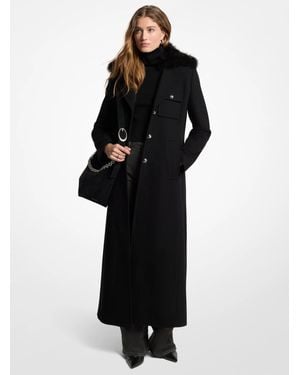 Michael Kors Faux Fur Trim Wool Blend Coat - Black