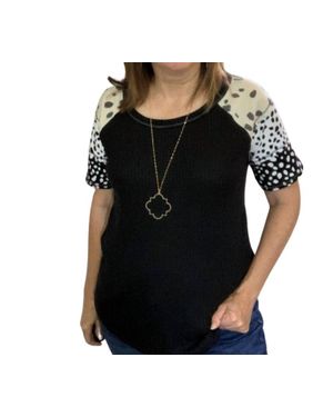 Bibi Printed Sleeve Tee Top - Black