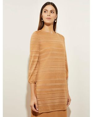 Misook Balloon Sleeve Tonal Burnout Stripe Soft Knit Tunic - Natural