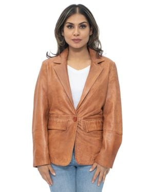 Infinity Leather Soft Leather Blazer Jacket-Apeldoorn - Orange